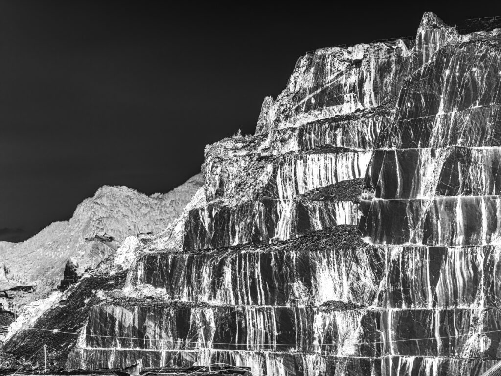 View of the marble quarries in the Apuan Alps near the town of Colonnata (Massa Carrara)